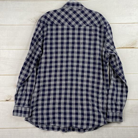 Ruff Hewn Shirt Mens M Long Sleeve Pearl Snap Blue Check Plaid Woved Heavyweight - Picture 11 of 11
